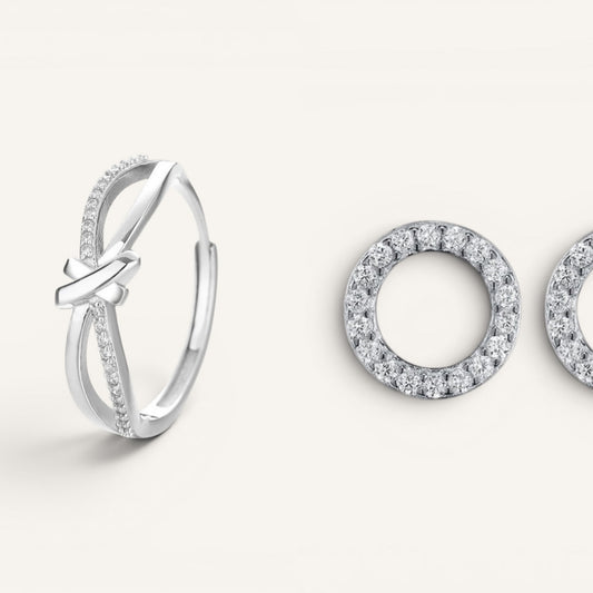 Anillo Entrelazado · Aretes Aro Pavé